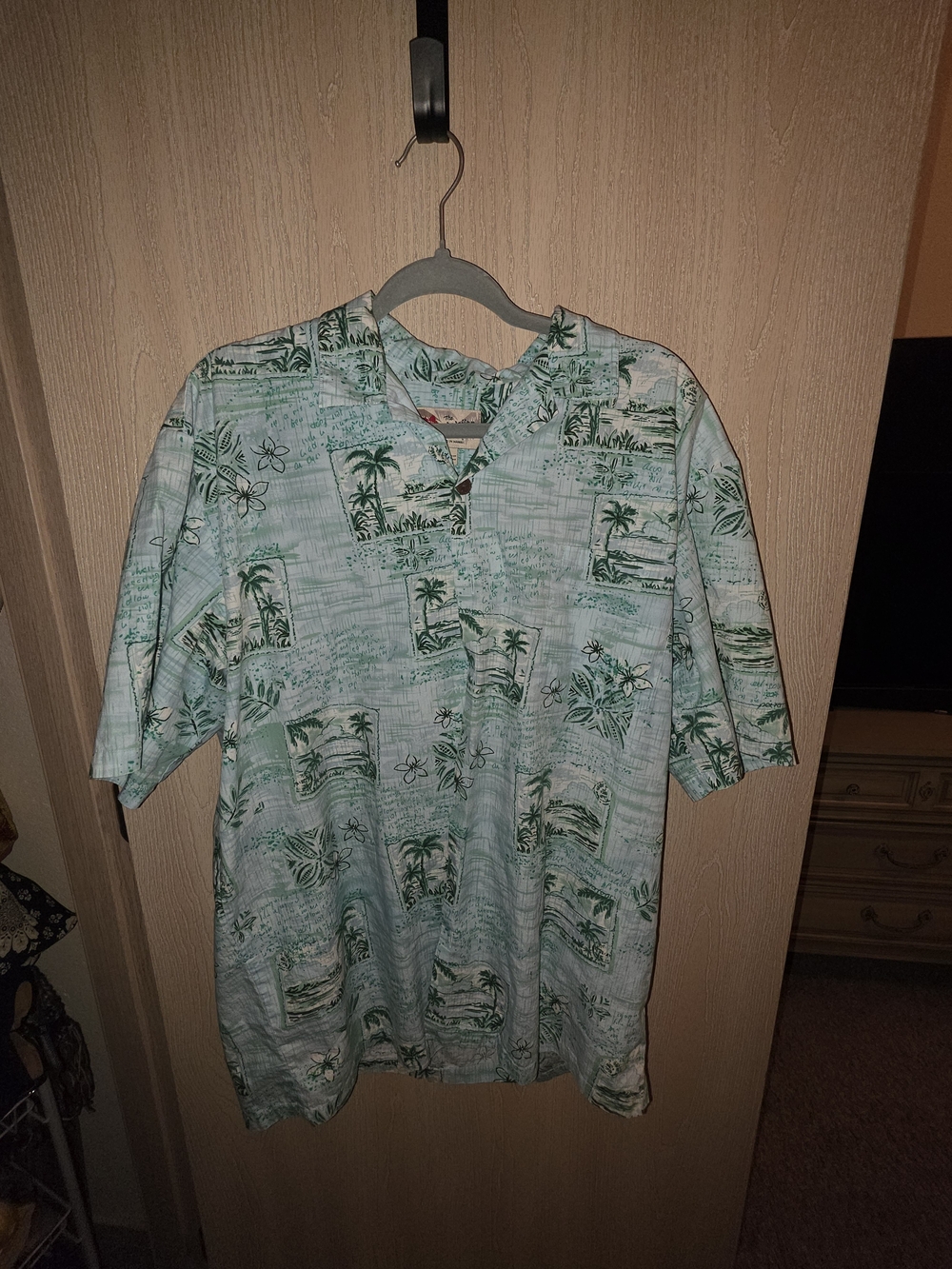 Hilo Hattie Men's Light Blue and Green Island Print Polo
